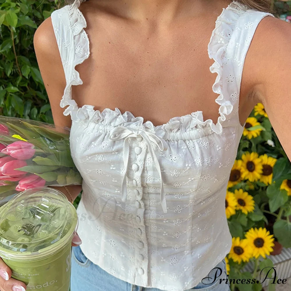 Empty Eyelet Ribbon Crop Top WHITE / S croptop-250223