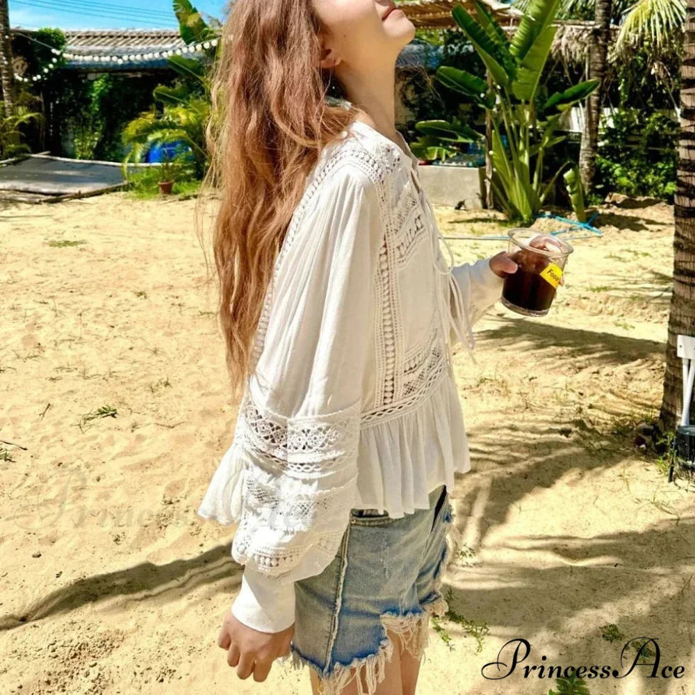 Empty Lace Ethnic Extended Sleeve Frills Boho Blouse bohoblouse-250126