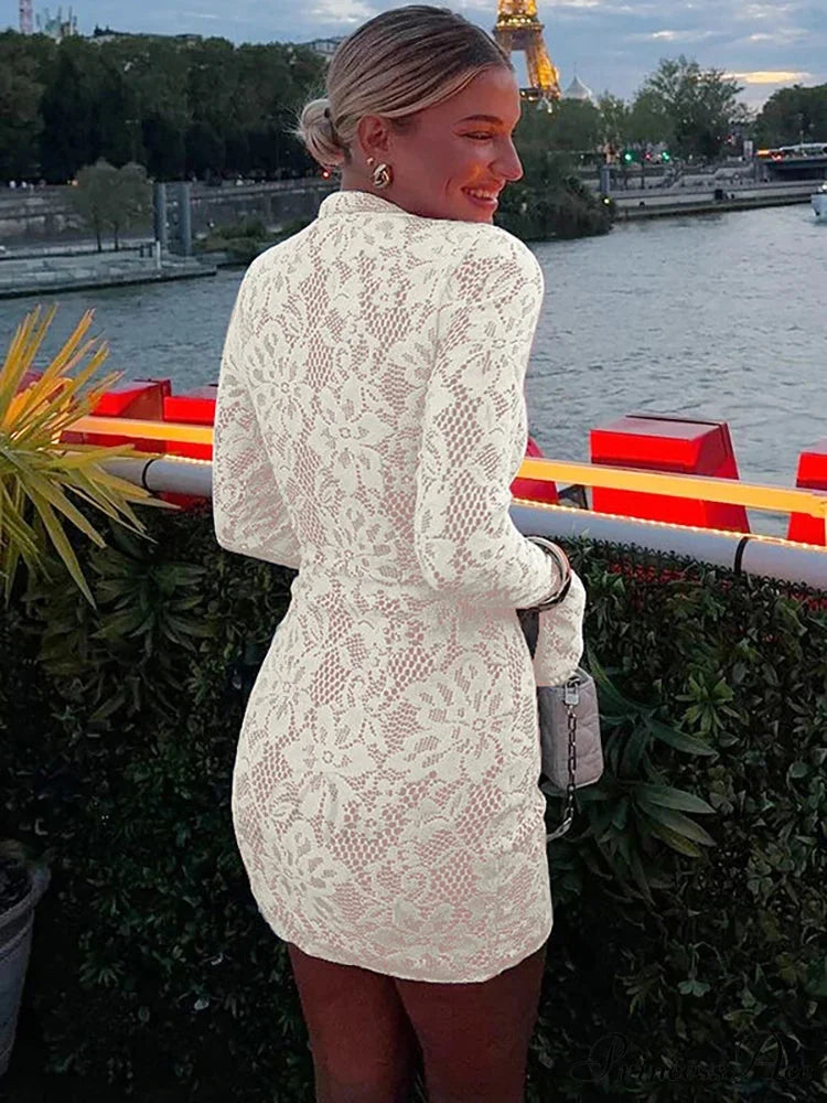 Empty Lace Flare Sleeve Holiday Dress vacationdress-250223