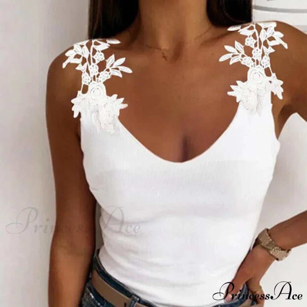 Empty Lace Petal V-Neck Large Casual Trim Fit Tank Top croptop-250126