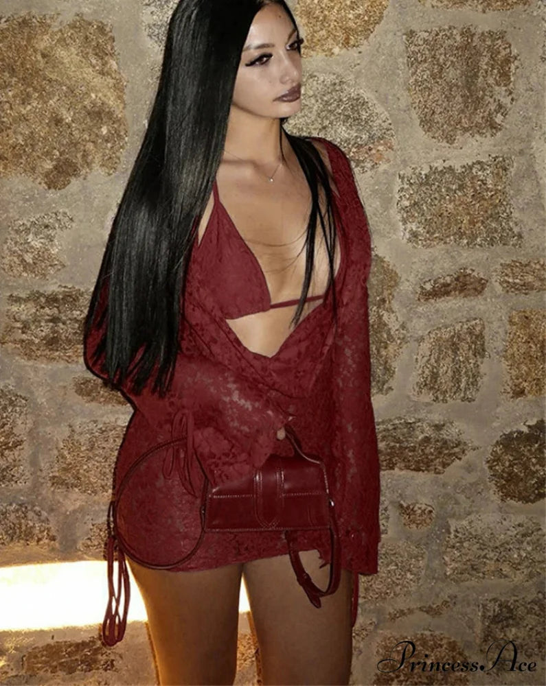 Empty Long Sleeve Mini Dress Claret / S minidress-250223