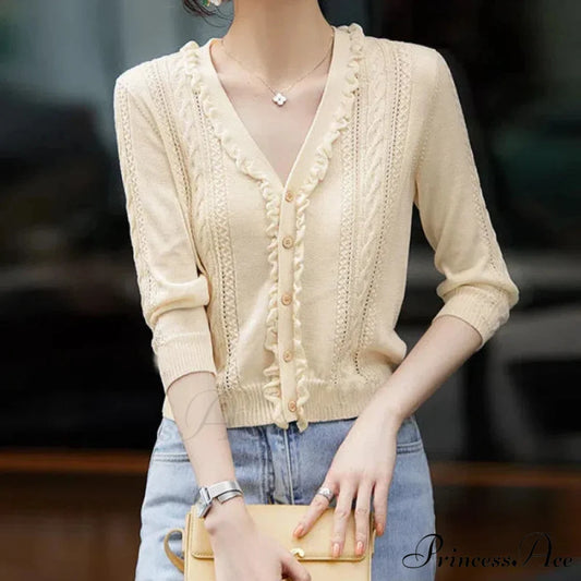 Empty Out Deep Neck Button Knit Cardigan cardigans-241228