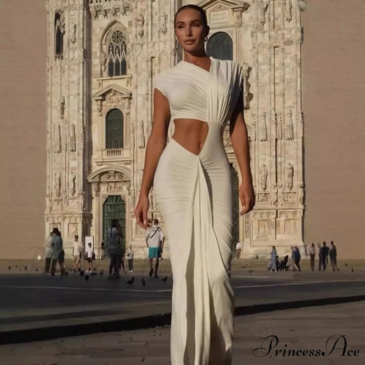 Empty Out Gathered Asymmetrical Prom Dress white / XS promdress-250223