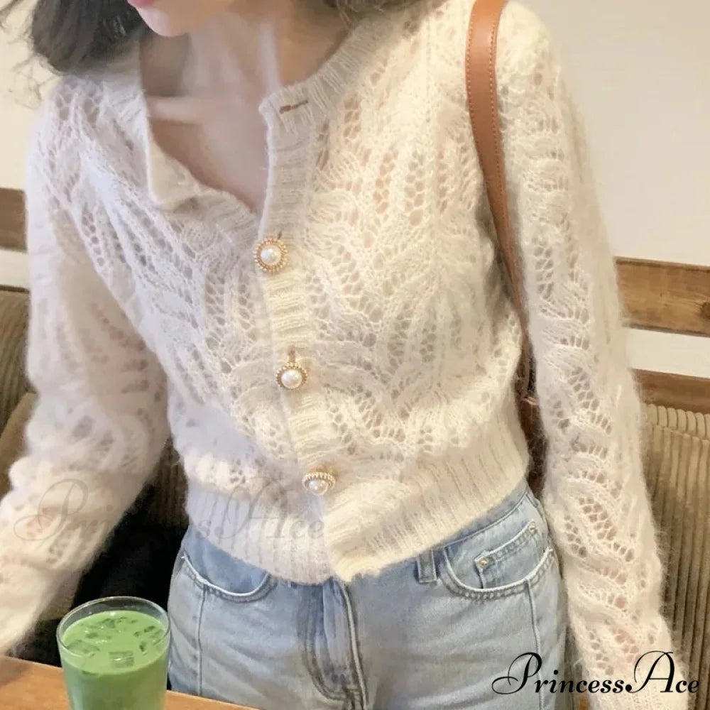 Empty Out Graceful Retro Long Sleeve Cardigan Ivory / One Size cardiagn-250126