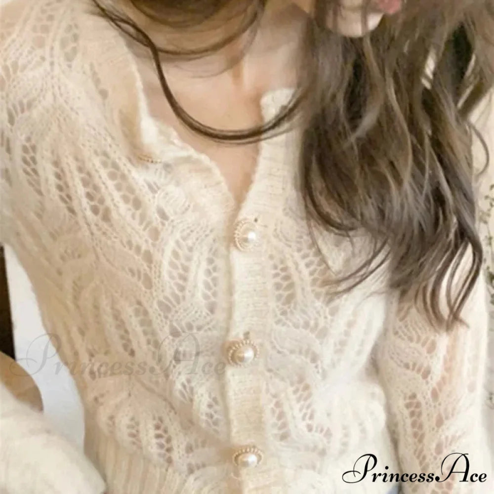 Empty Out Graceful Retro Long Sleeve Cardigan Ivory / One Size cardiagn-250126