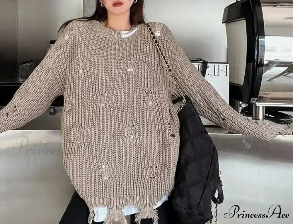 Empty Out Indolent Style Pullover Jumper Khaki / S swraters-241228