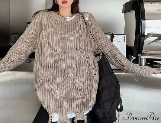 Empty Out Indolent Style Pullover Jumper Khaki / S swraters-241228