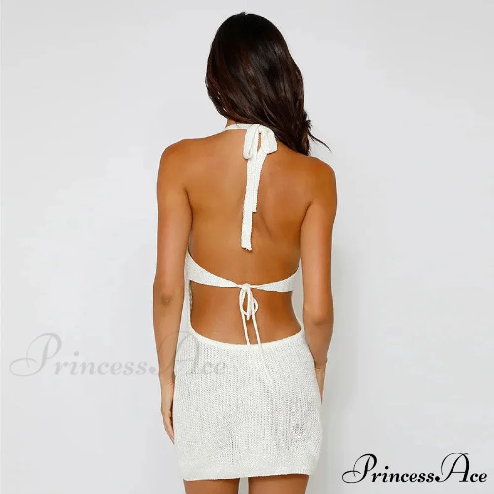 Empty Out Knitted Trim Holiday Dress vacationdress-250223