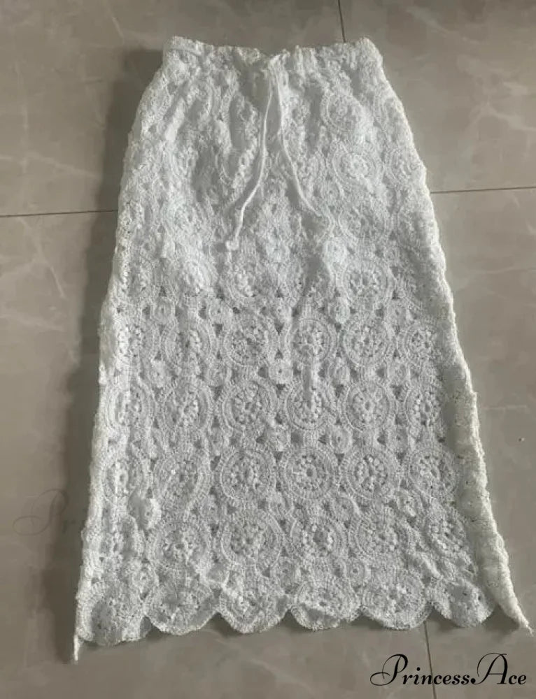 Empty Out Lace Maxi Skirt Summer Long Women Lace Skirt WHITE / One Size skirt-250126