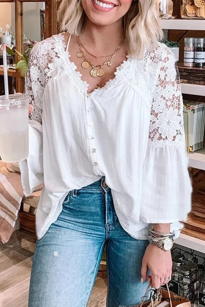 Empty Out Profound Plunge Neck Flare Sleeve Bohemian Blouse White / S bohoblouse-250126