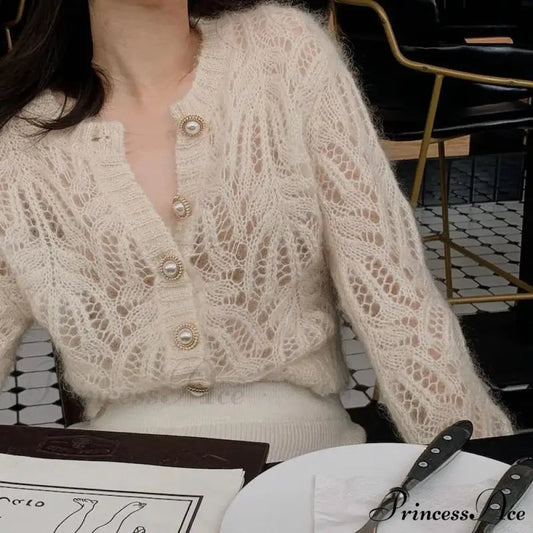 Empty Out Solitary Fastened Spring Knit Cardigan Ivory / S cardiagn-250126