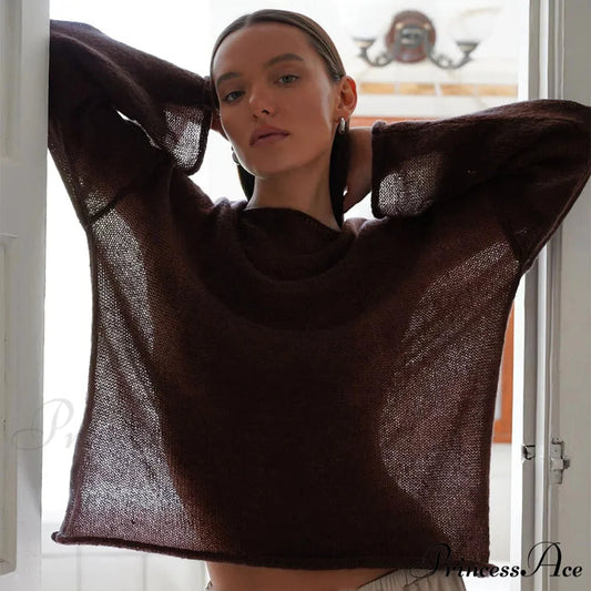 Empty Transparent Round-neck Long Sleeve Sweater swraters-241228
