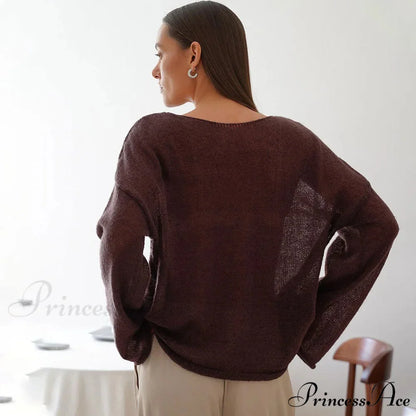 Empty Transparent Round-neck Long Sleeve Sweater swraters-241228