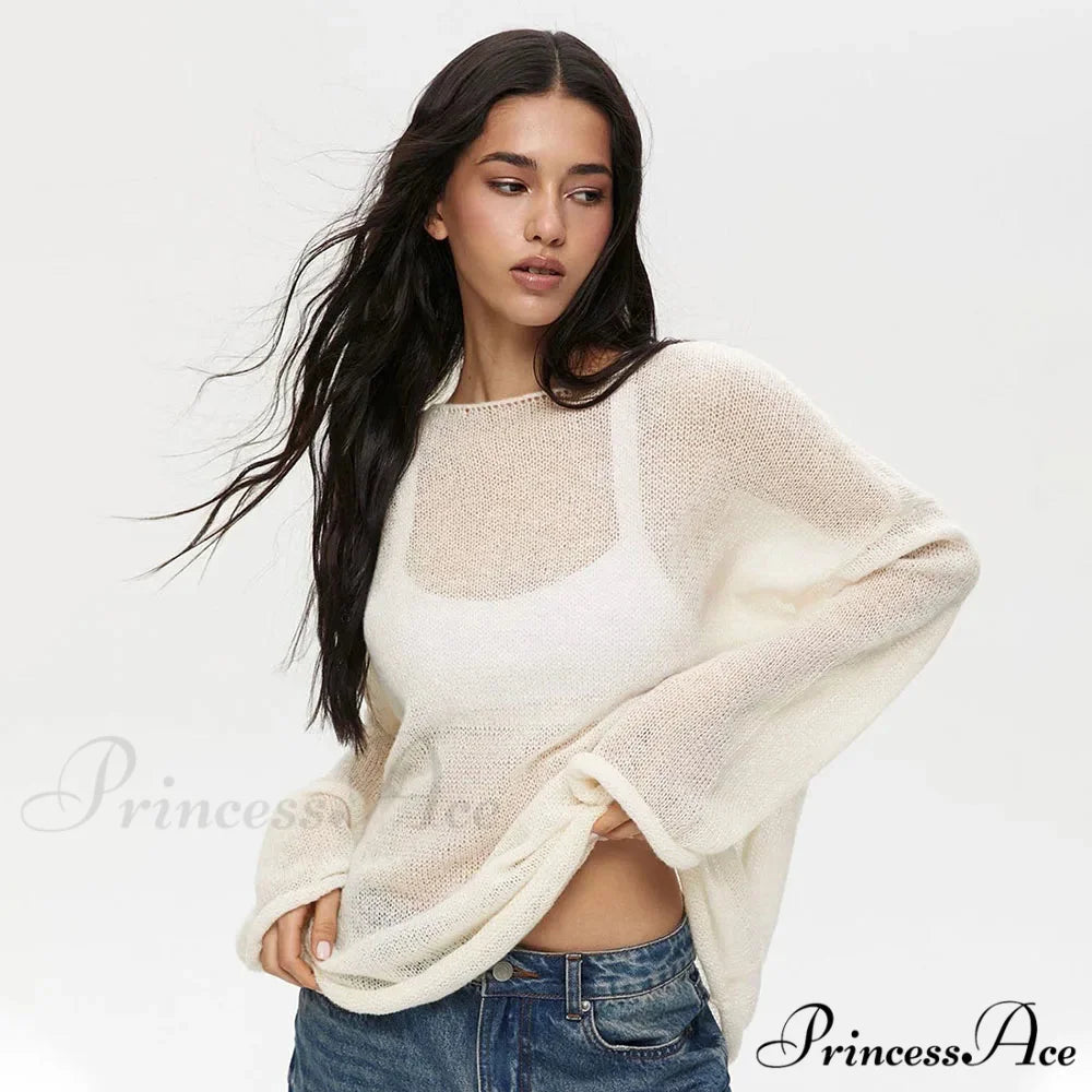 Empty Transparent Round-neck Long Sleeve Sweater swraters-241228