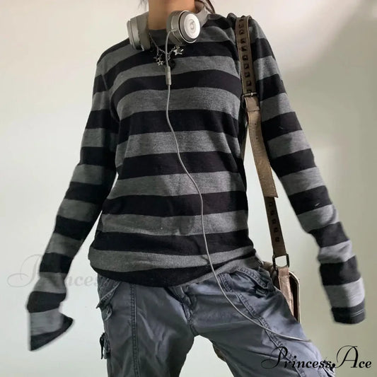 Enchanting Edgy Knit Oversized Banded Long Sleeve Crewneck Knit Top knittop-250126