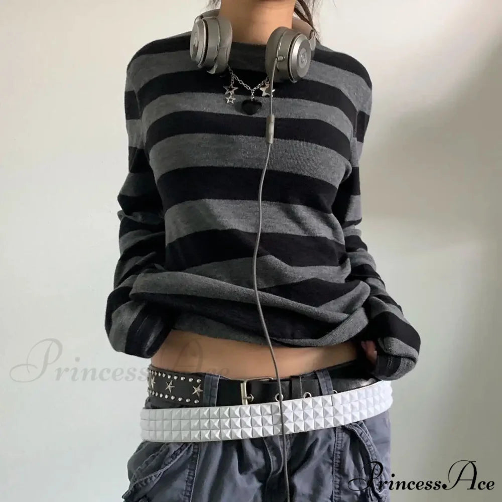 Enchanting Edgy Knit Oversized Banded Long Sleeve Crewneck Knit Top knittop-250126