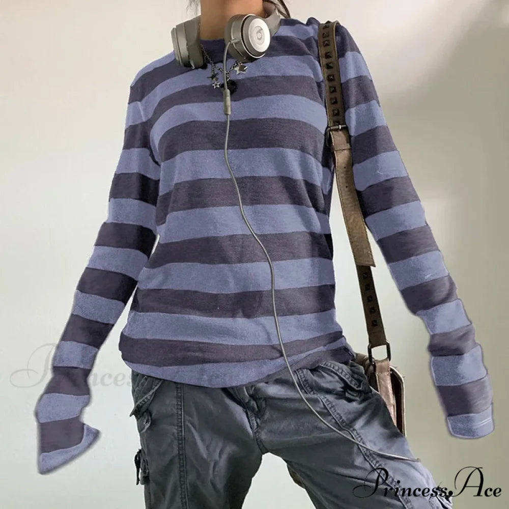 Enchanting Edgy Knit Oversized Banded Long Sleeve Crewneck Knit Top Zebra-stripe3 / S knittop-250126