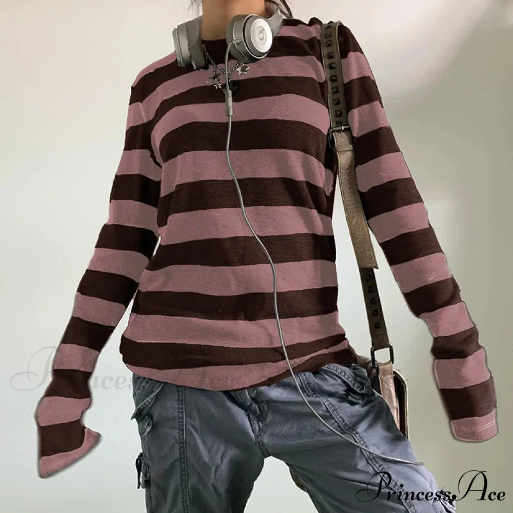 Enchanting Edgy Knit Oversized Banded Long Sleeve Crewneck Knit Top Zebra-stripe5 / S knittop-250126