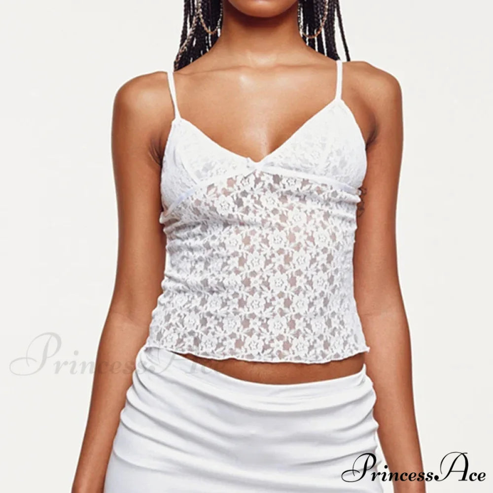 Enchanting Flowery Lace Mesh V Neck Crop Top croptop-250126