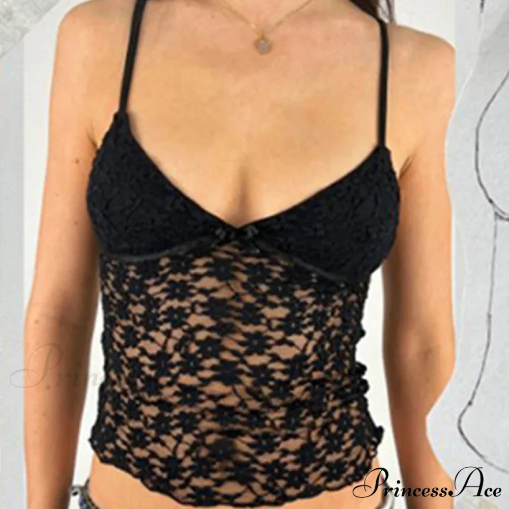 Enchanting Flowery Lace Mesh V Neck Crop Top croptop-250126