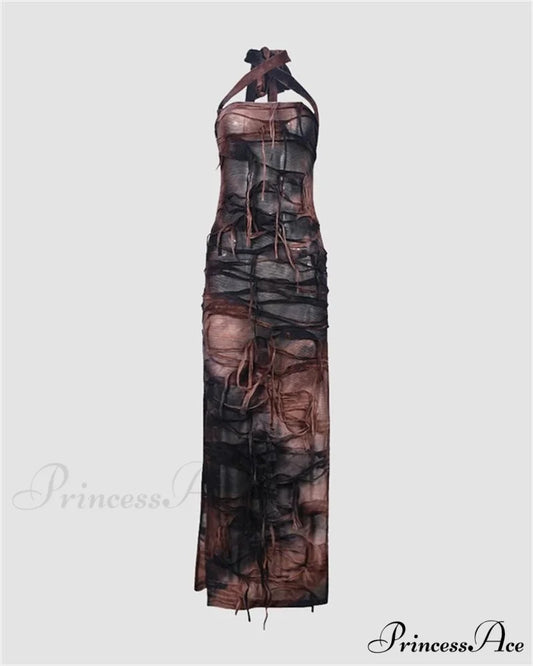 Enchanting Koia Stylish Slit Maxi Dress Brown / XS