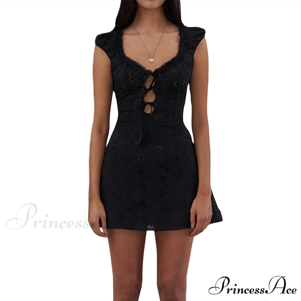 Enchanting Thin Strap Mini Dress Black9 / S minidress-250223