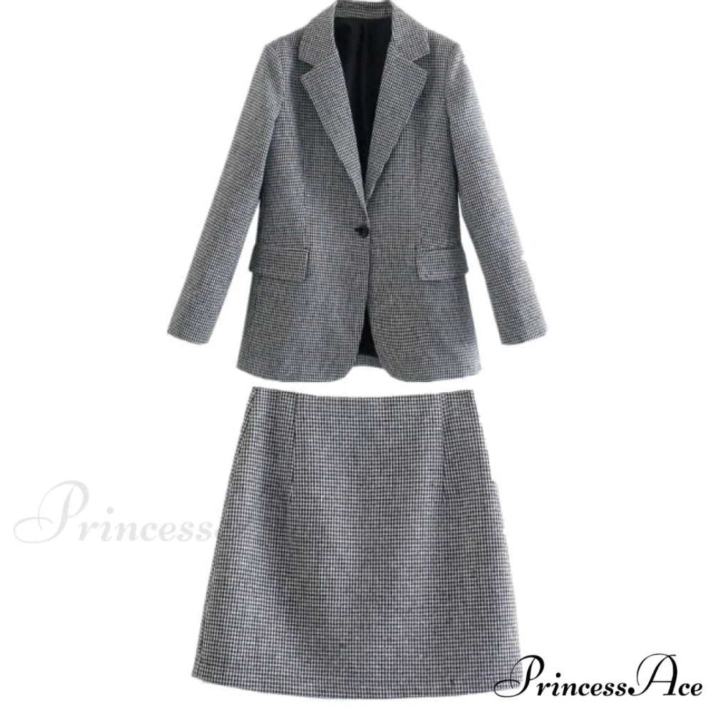 England Style Office Lady Vintage Blazer Blazer and Skirt / L