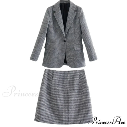 England Style Office Lady Vintage Blazer Blazer and Skirt / L