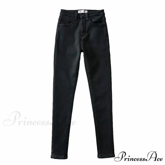 England Style Vintage High Waist Skinny Jeans Black / XS