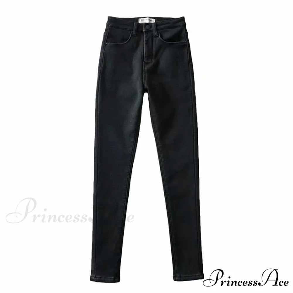 England Style Vintage High Waist Skinny Jeans Black / XS