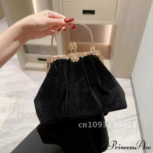 Enigmatic Ebony Velvet Evening Celebration Wedding Clutch Bag Black clutchbag-250126