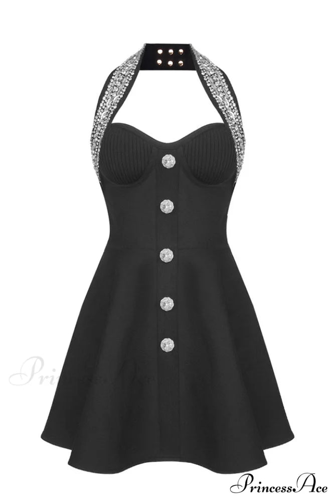 Enya Knit Stylish Backless Mini Dress XS / Black