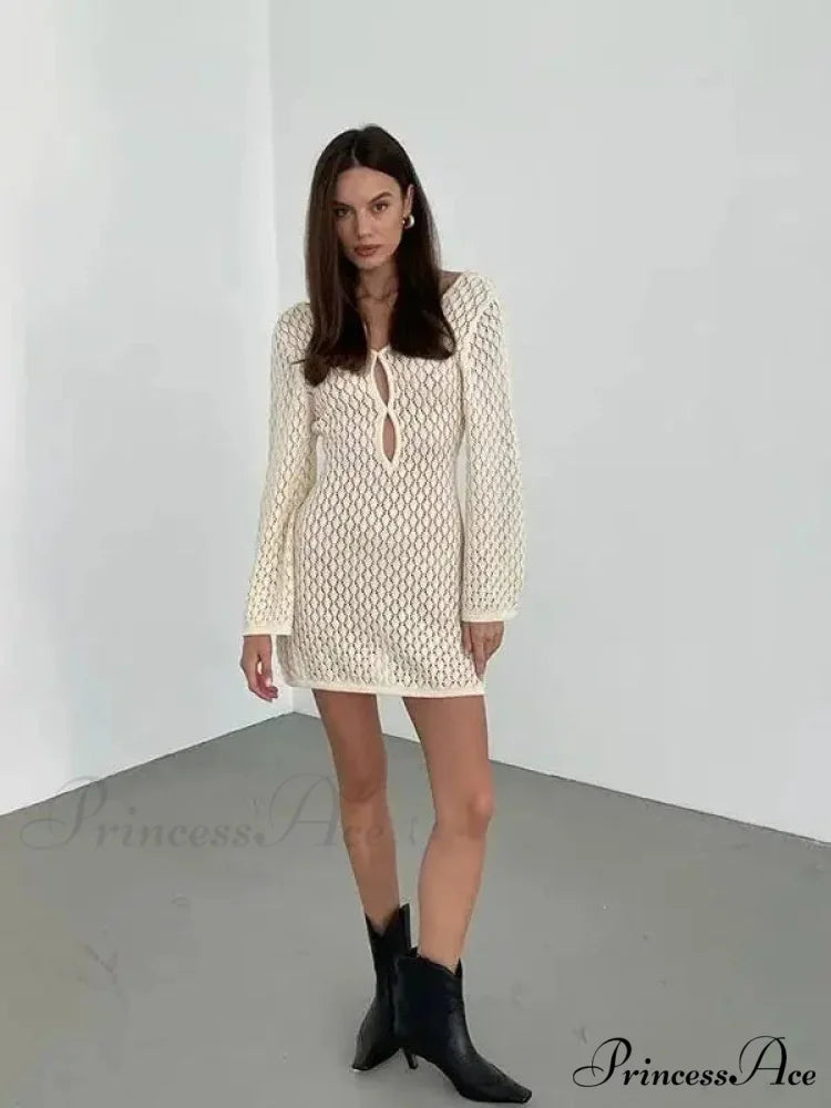 ERICA Elegant KNITTED DRESS White Mini / S