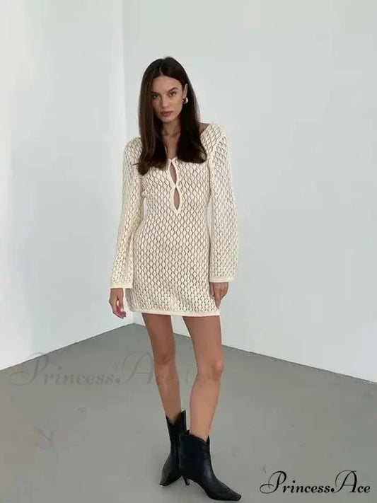 ERICA Elegant KNITTED DRESS White Mini / S
