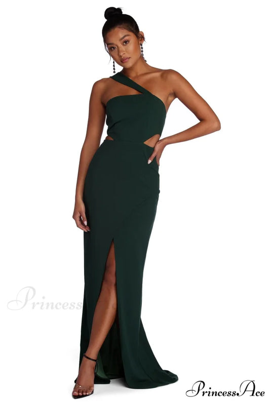 Erica Formal Stylish One Shoulder Dress HUNTER / S