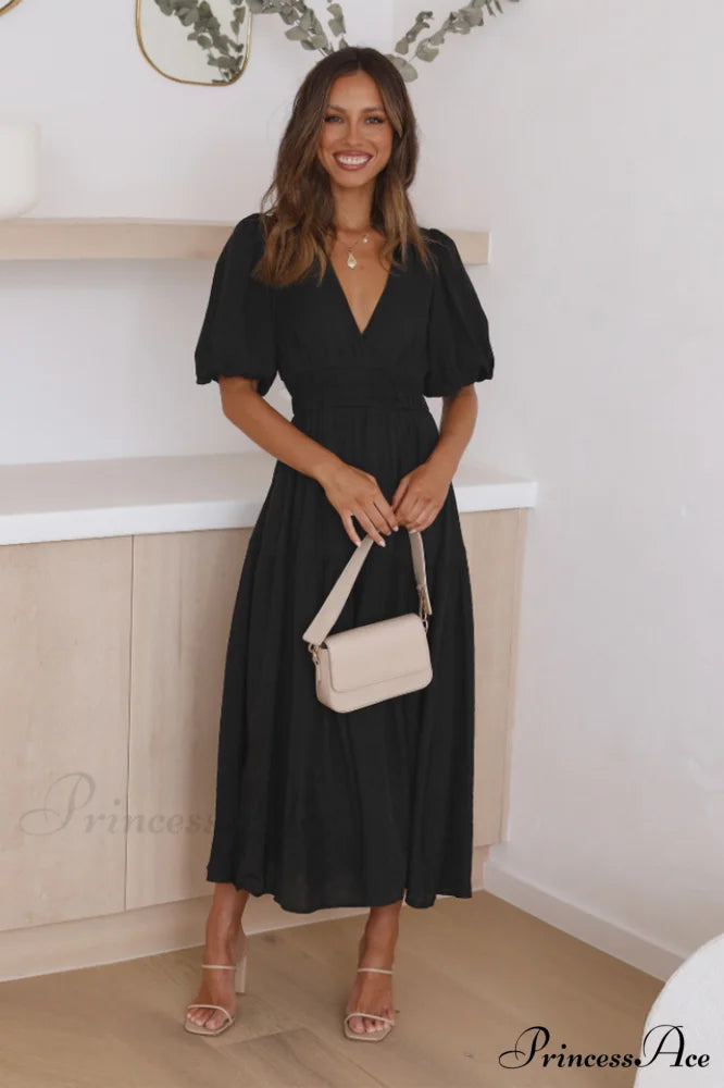 Erin Elegant Midi Dress S / Black
