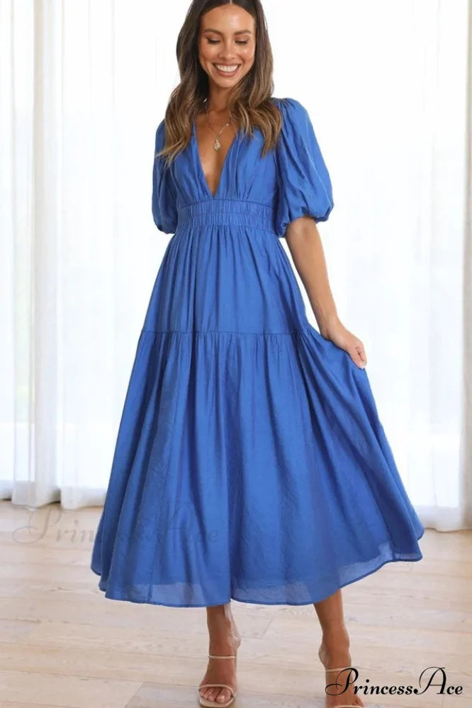 Erin Elegant Midi Dress S / Cobalt Blue