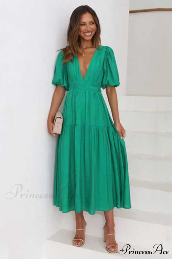 Erin Elegant Midi Dress S / Emerald