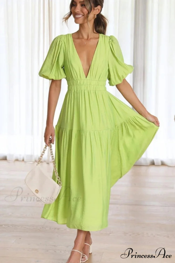 Erin Elegant Midi Dress S / Lime