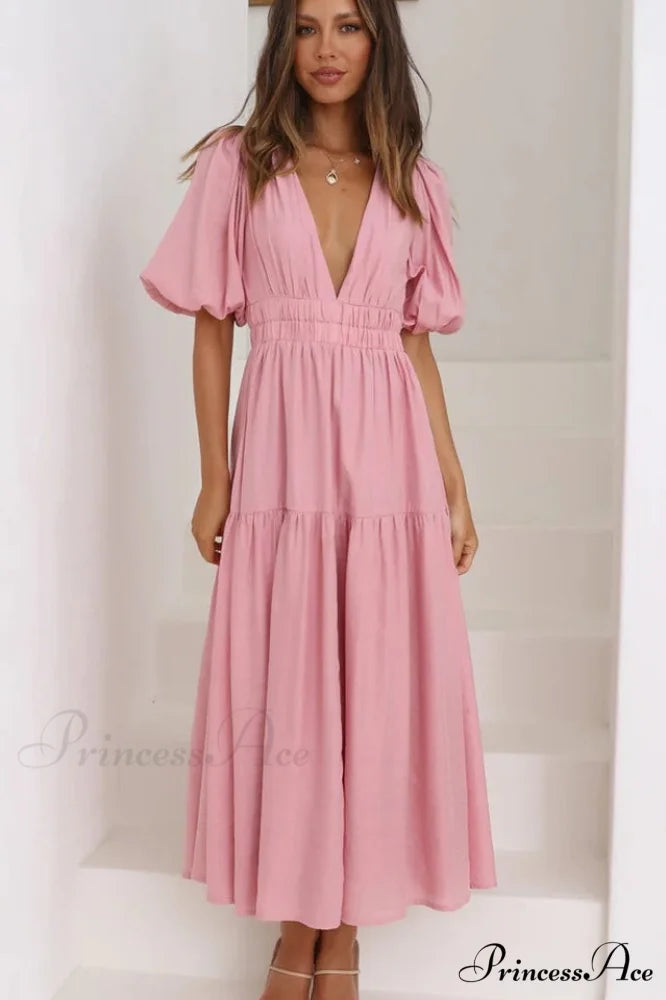Erin Elegant Midi Dress S / Soft Pink