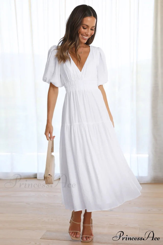 Erin Elegant Midi Dress S / White