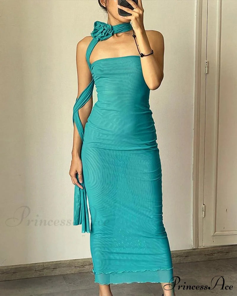 Esadora Flora Neckpiece Charming Maxi Tube Dress