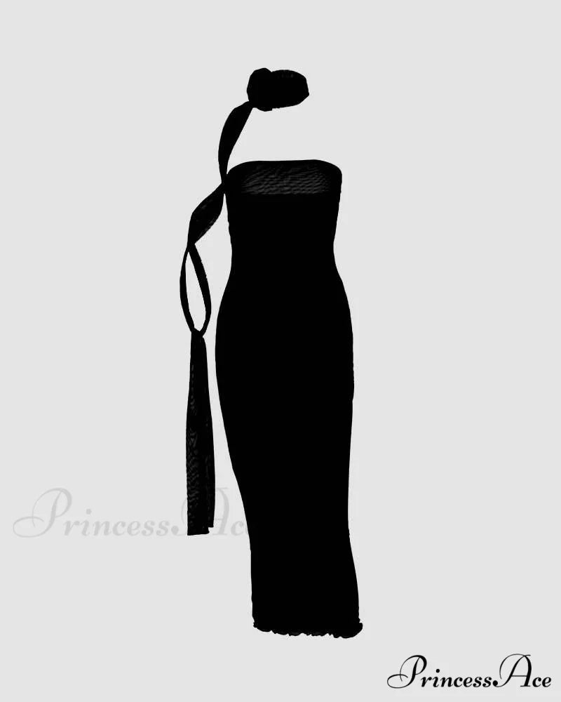Esadora Flora Neckpiece Charming Maxi Tube Dress Black / XS