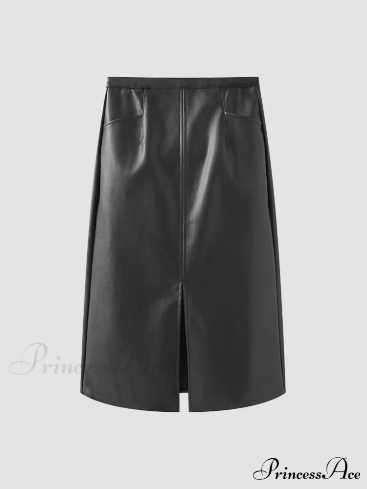 Eternity Nightshade Graceful PU Leather Skirt Black / XS
