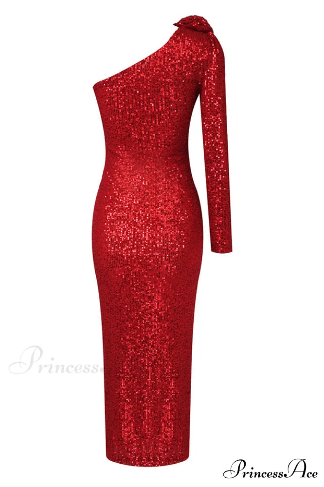 Ethel Sequins One Charming Shoulder Midi Dress