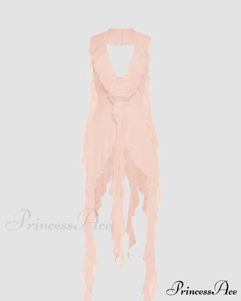 Ethereal Ruffle Stylish Tie Cover Up Beige / XS