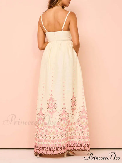 Ethnic Print Halter Charming Cream Extra Maxi Dress