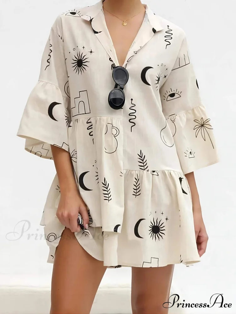 Ethnic Style Loose Charming Shirt Short Dress Black / S