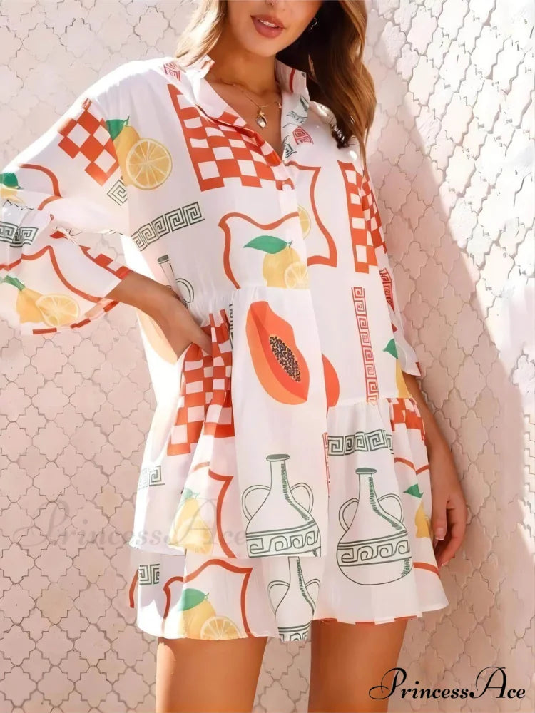 Ethnic Style Loose Charming Shirt Short Dress Orange / S