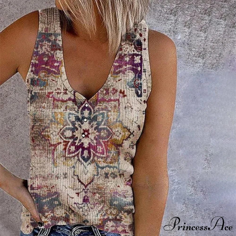 Ethnic Vintage Tank Design Top Multicolor / S